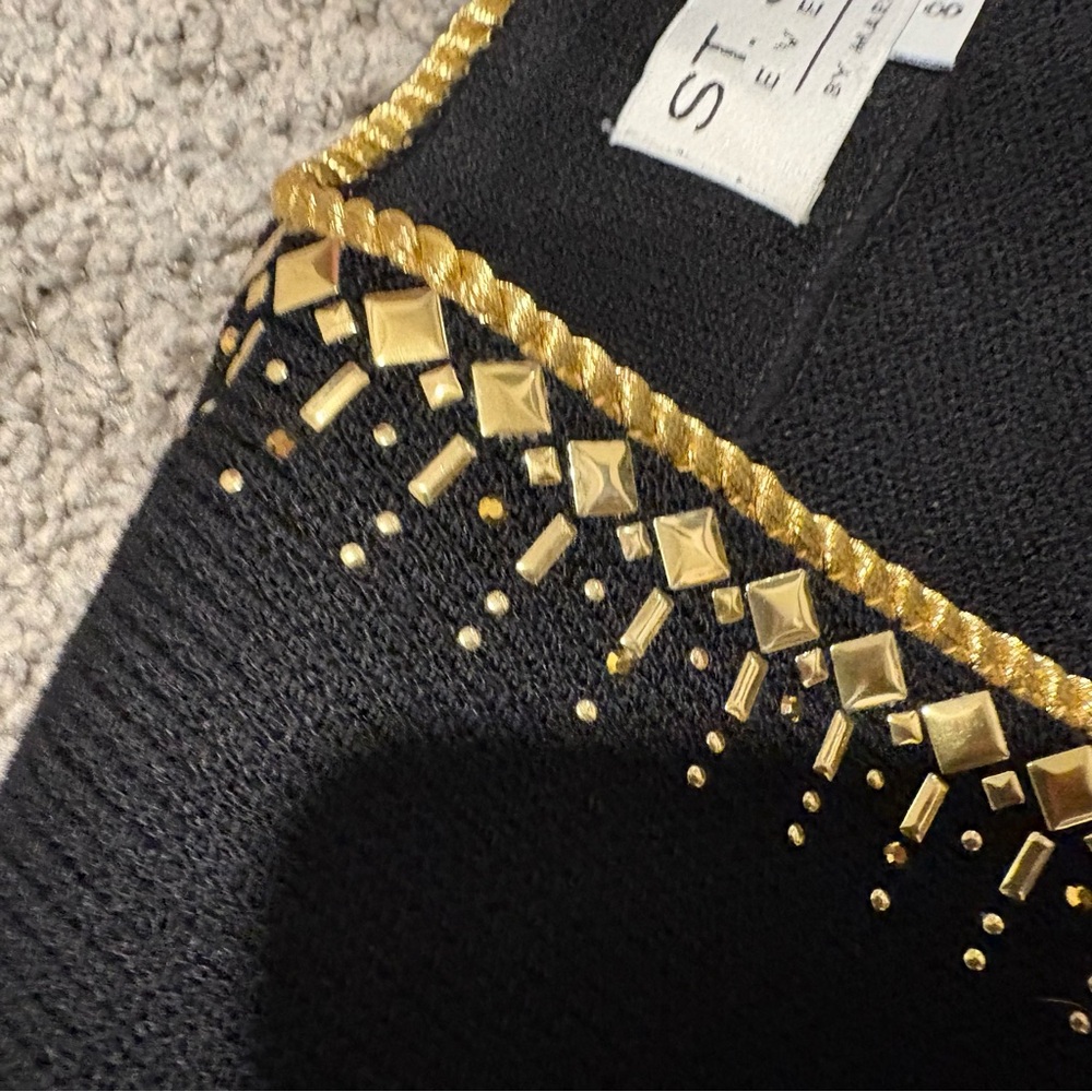 ST. JOHN Evening NEW Gold Studded Embellished Cardigan Sweater Jacket Size 8 - Picture 9 of 16